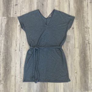 Lilla P Mini Shirt Dress Braided Tie Waist Cap Sleeve V-Neck Split Hem Grey XS
